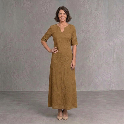 Ariadna | Vestido de Invitada Otoño con Encaje Floral Mujer Escote V Manga Larga