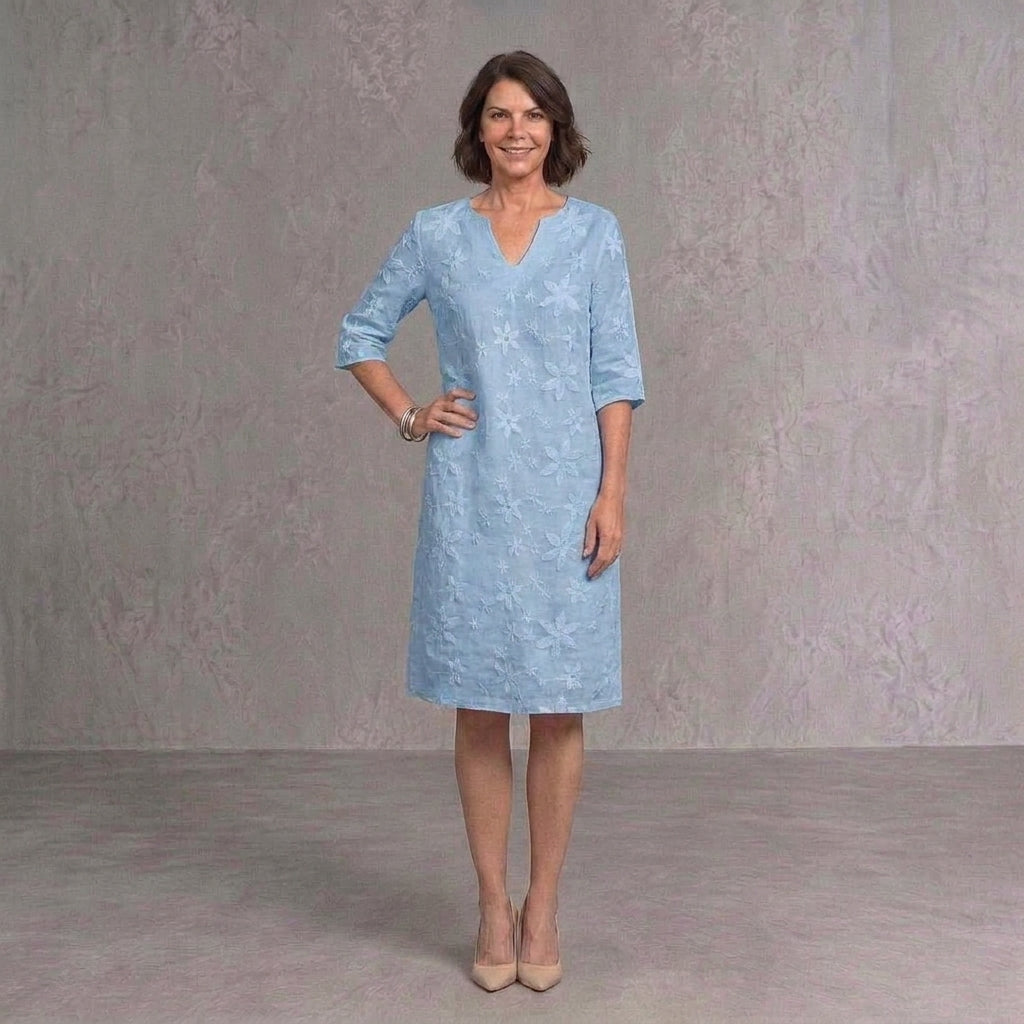 Ariadna | Vestido de Invitada Otoño con Encaje Floral Mujer Escote V Manga Larga