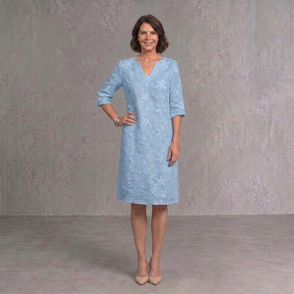 Ariadna | Vestido de Invitada Otoño con Encaje Floral Mujer Escote V Manga Larga