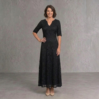 Ariadna | Vestido de Invitada Otoño con Encaje Floral Mujer Escote V Manga Larga