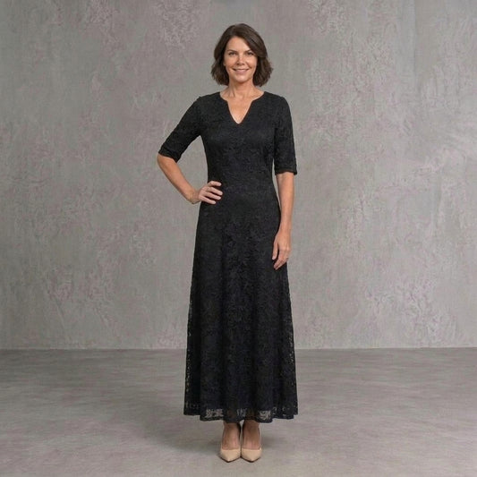 Ariadna | Vestido de Invitada Otoño con Encaje Floral Mujer Escote V Manga Larga