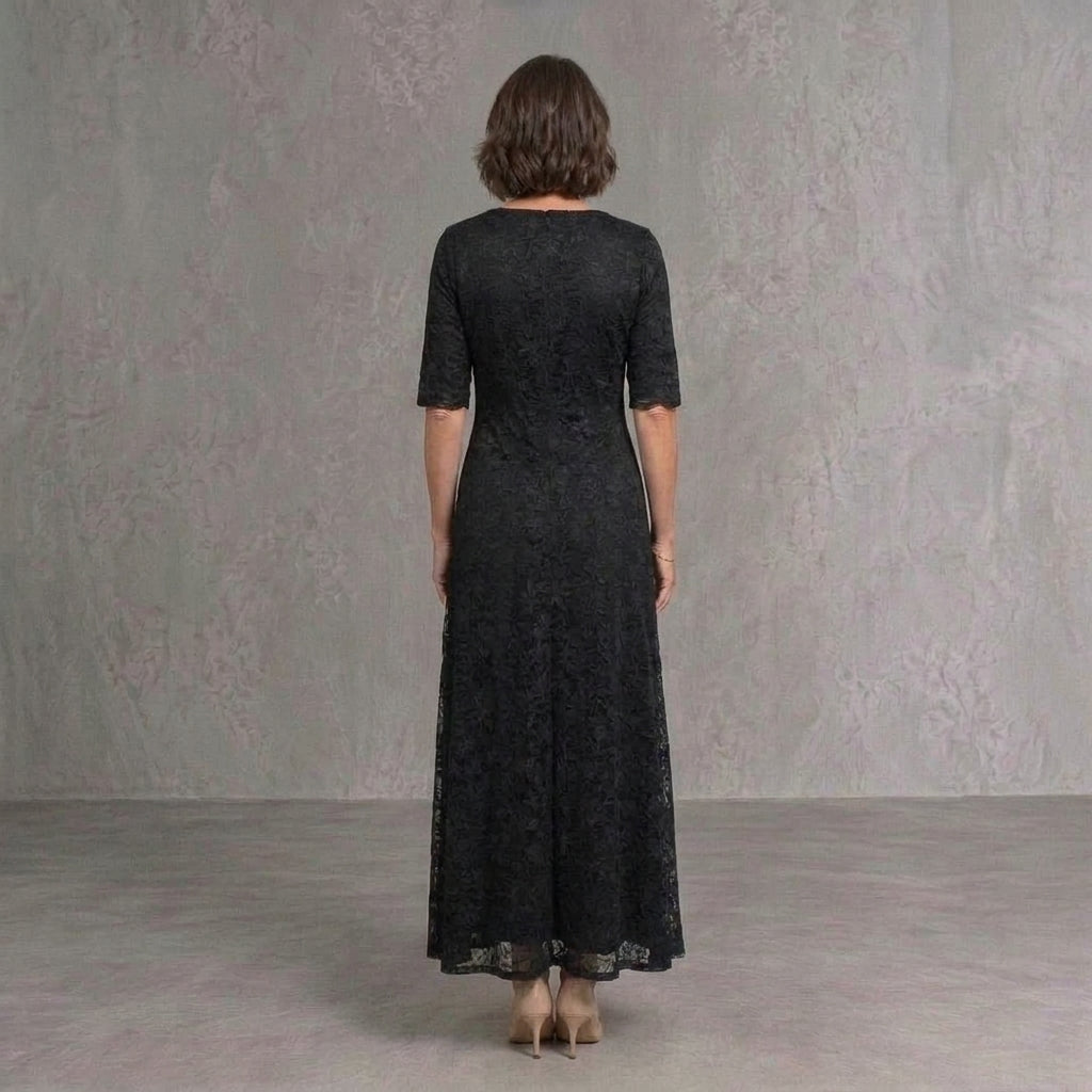 Ariadna | Vestido de Invitada Otoño con Encaje Floral Mujer Escote V Manga Larga