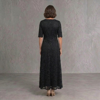 Ariadna | Vestido de Invitada Otoño con Encaje Floral Mujer Escote V Manga Larga