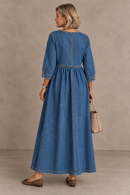 Julieta | Vestido Midi Vaquero de Manga Larga