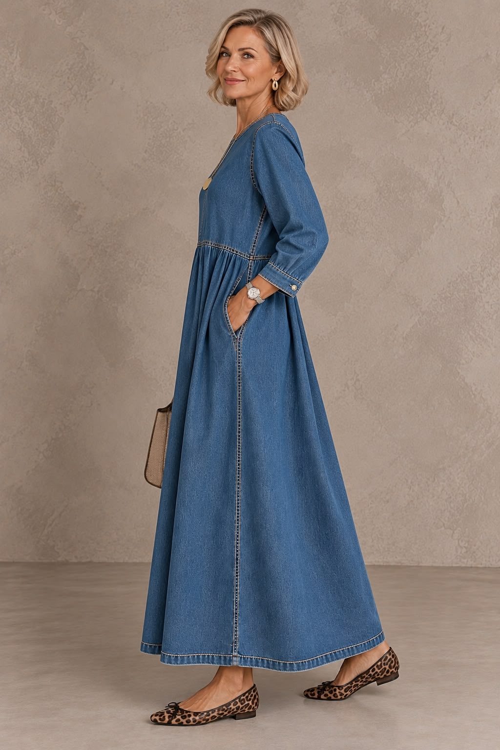 Julieta | Vestido Midi Vaquero de Manga Larga