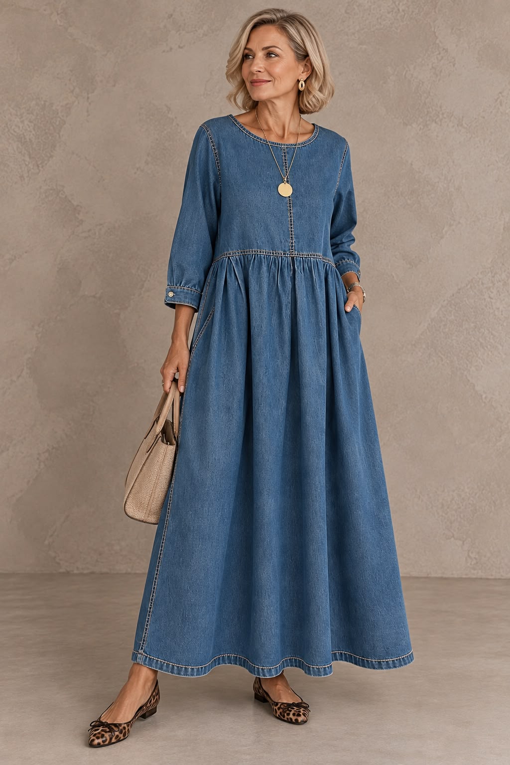 Julieta | Vestido Midi Vaquero de Manga Larga