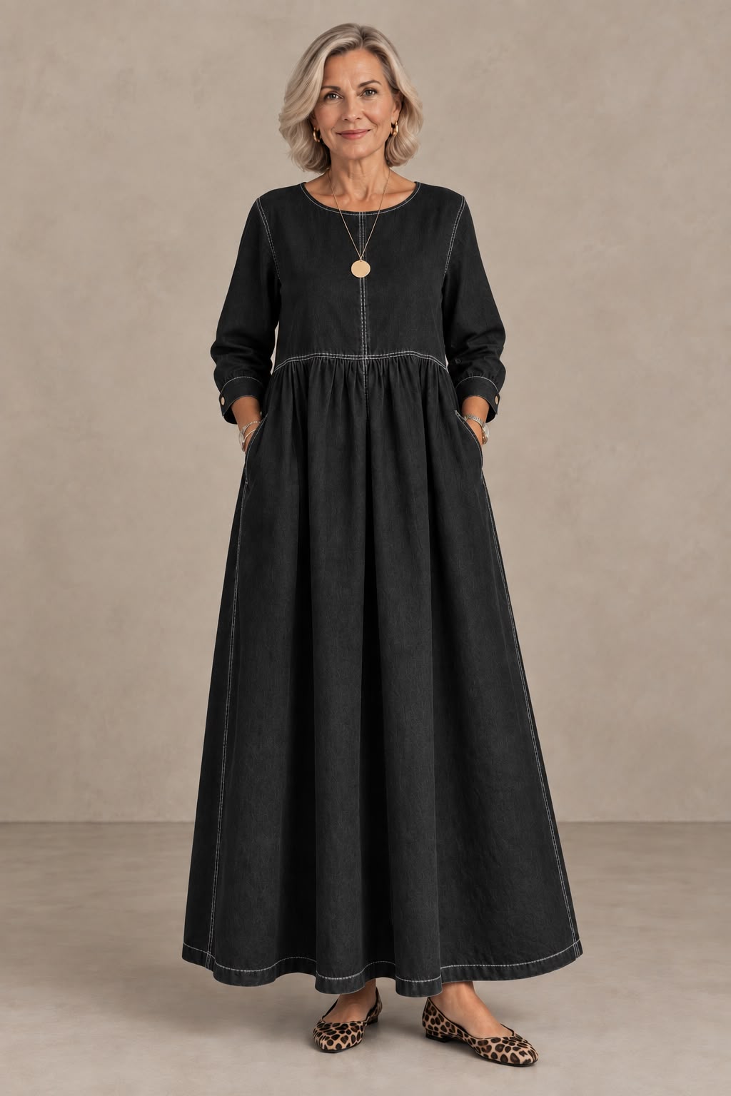 Julieta | Vestido Midi Vaquero de Manga Larga