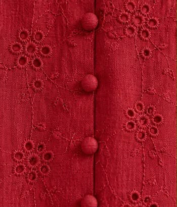 Adriana | Vestido Midi de Algodón Rojo Mujer Escote V Bordado