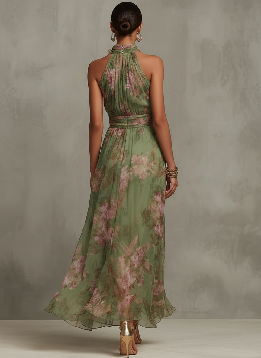 Maica | Vestido Largo de Mujer en Lino con Cuello Halter