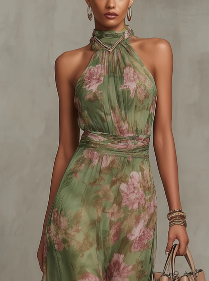 Maica | Vestido Largo de Mujer en Lino con Cuello Halter