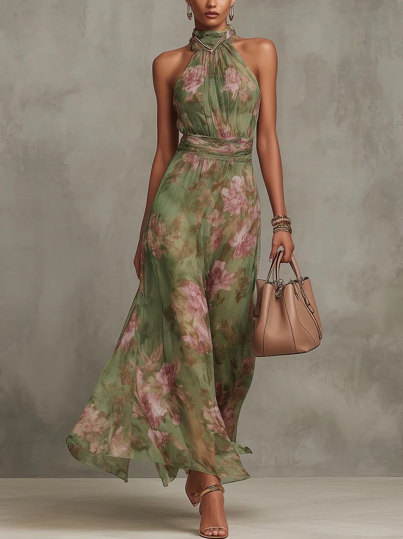 Maica | Vestido Largo de Mujer en Lino con Cuello Halter
