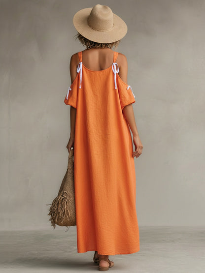Luna | Vestido Largo Hombros Descubiertos Mujer Tirantes Lazo