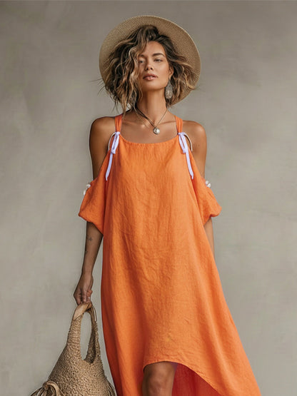 Luna | Vestido Largo Hombros Descubiertos Mujer Tirantes Lazo