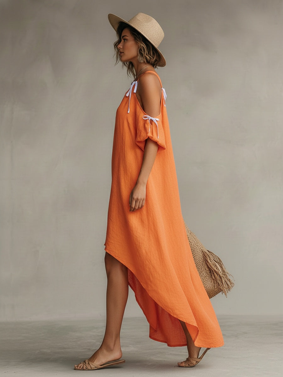 Luna | Vestido Largo Hombros Descubiertos Mujer Tirantes Lazo