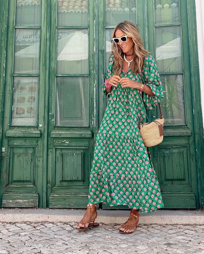 África | Vestido Largo de Lunares Mujer Manga Larga Vivacidad Retro Para Ocasiones Alegres