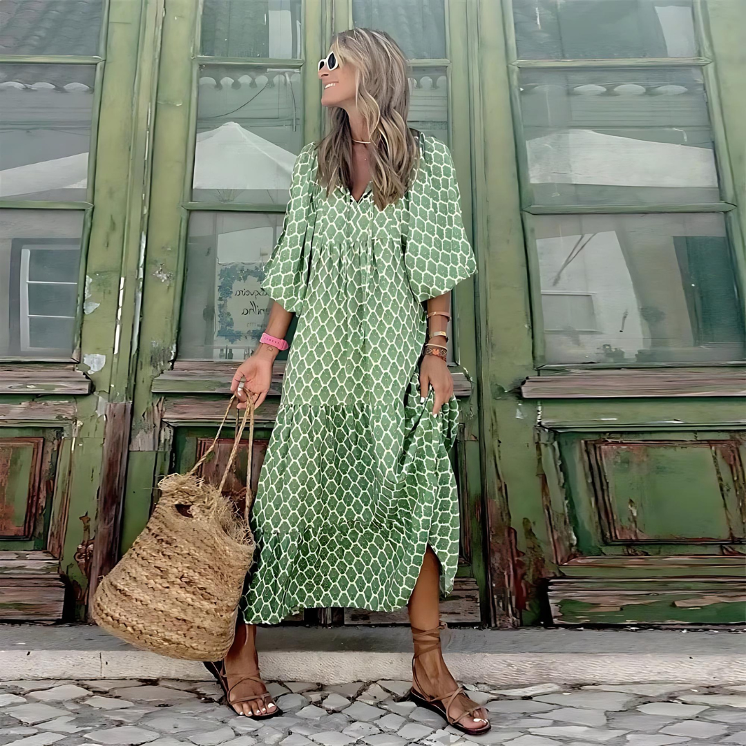 África | Vestido Largo de Lunares Mujer Manga Larga Vivacidad Retro Para Ocasiones Alegres