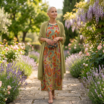 Bella | Vestido Invitada Invierno Midi Estampado Mujer con Duster a Juego