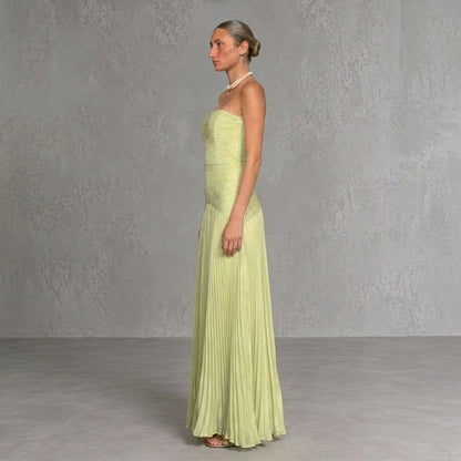 Cleopatra | Vestido Largo Plisado Palabra de Honor Mujer