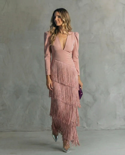 Beatriz | Vestido Midi de Mujer con Mangas de Flecos