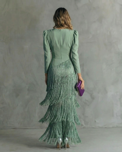 Beatriz | Vestido Midi de Mujer con Mangas de Flecos