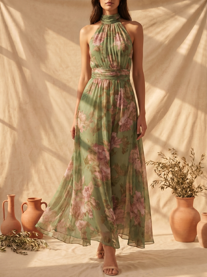 Maica | Vestido Largo de Mujer en Lino con Cuello Halter