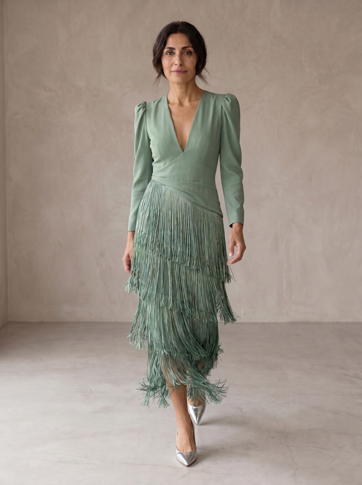 Beatriz | Vestido Midi de Mujer con Mangas de Flecos