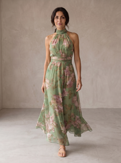 Maica | Vestido Largo de Mujer en Lino con Cuello Halter