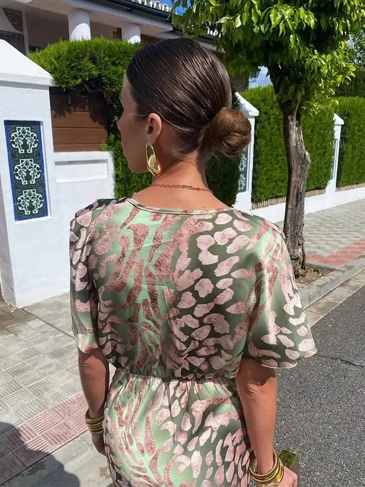 Fabiola | Vestido Midi de Mujer Estampado en Tono Cobre