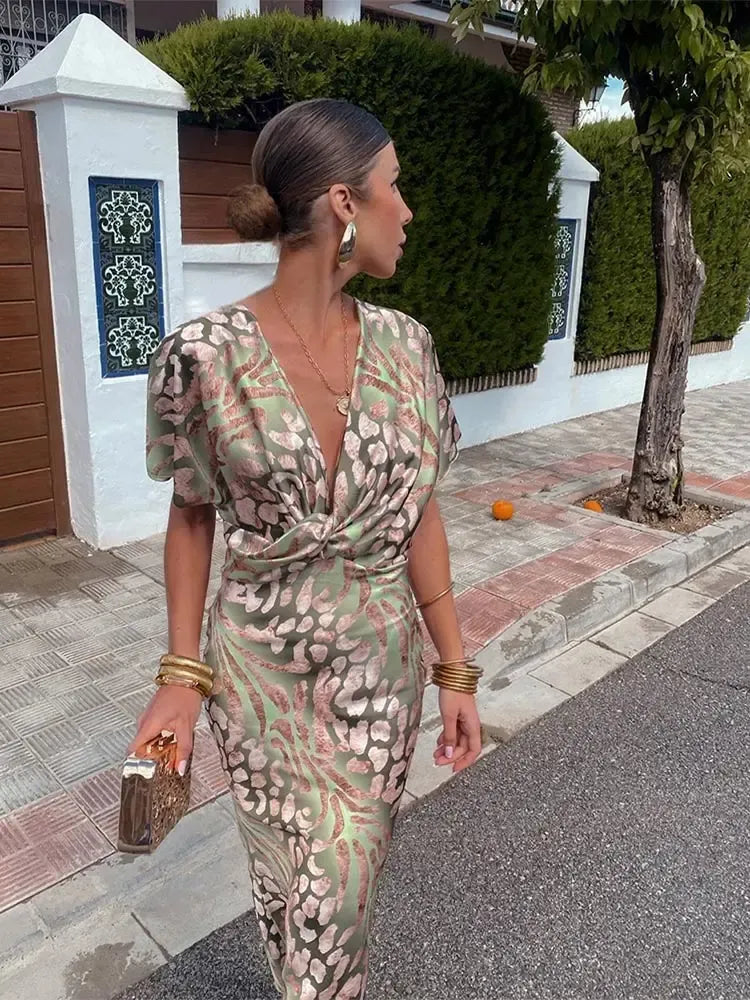 Fabiola | Vestido Midi de Mujer Estampado en Tono Cobre