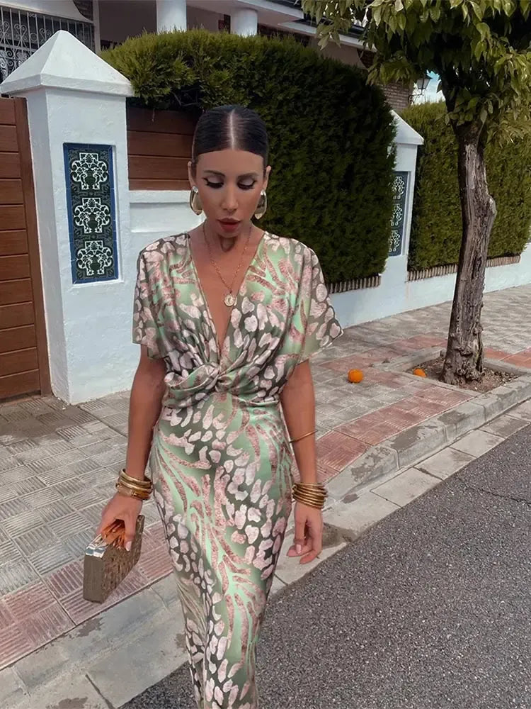 Fabiola | Vestido Midi de Mujer Estampado en Tono Cobre