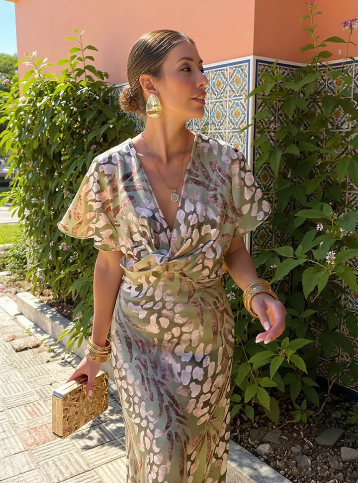 Fabiola | Vestido Midi de Mujer Estampado en Tono Cobre