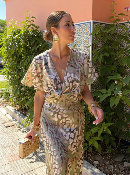 Fabiola | Vestido Midi de Mujer Estampado en Tono Cobre