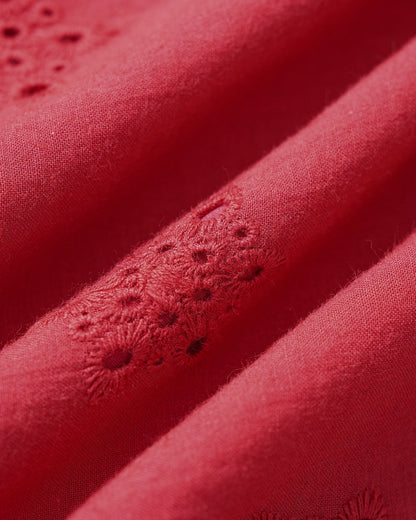 Adriana | Vestido Midi de Algodón Rojo Mujer Escote V Bordado